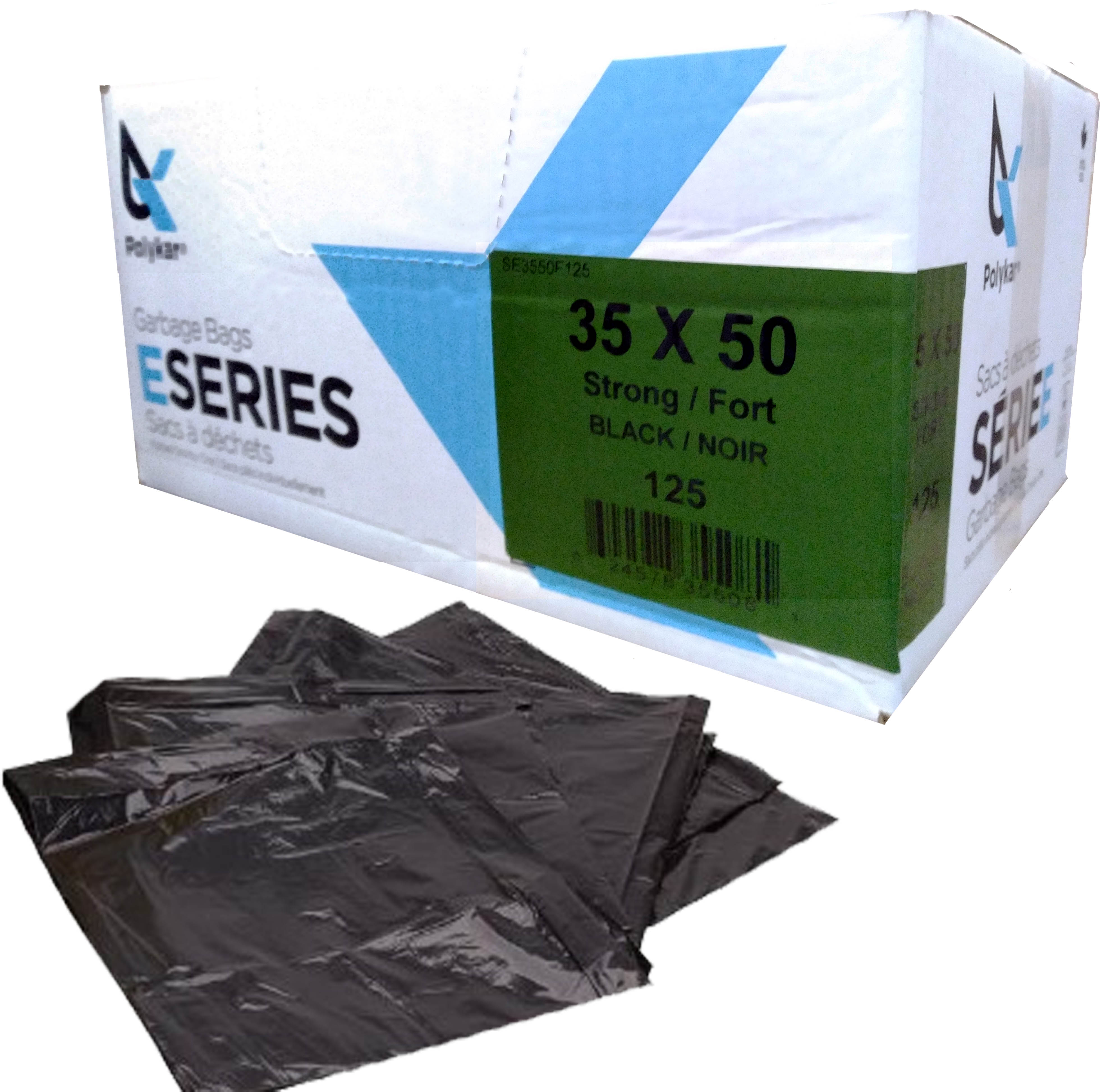35"x 50" Polykar® Strong* Garbage Bags, Black, 0.90mil, 125/Case