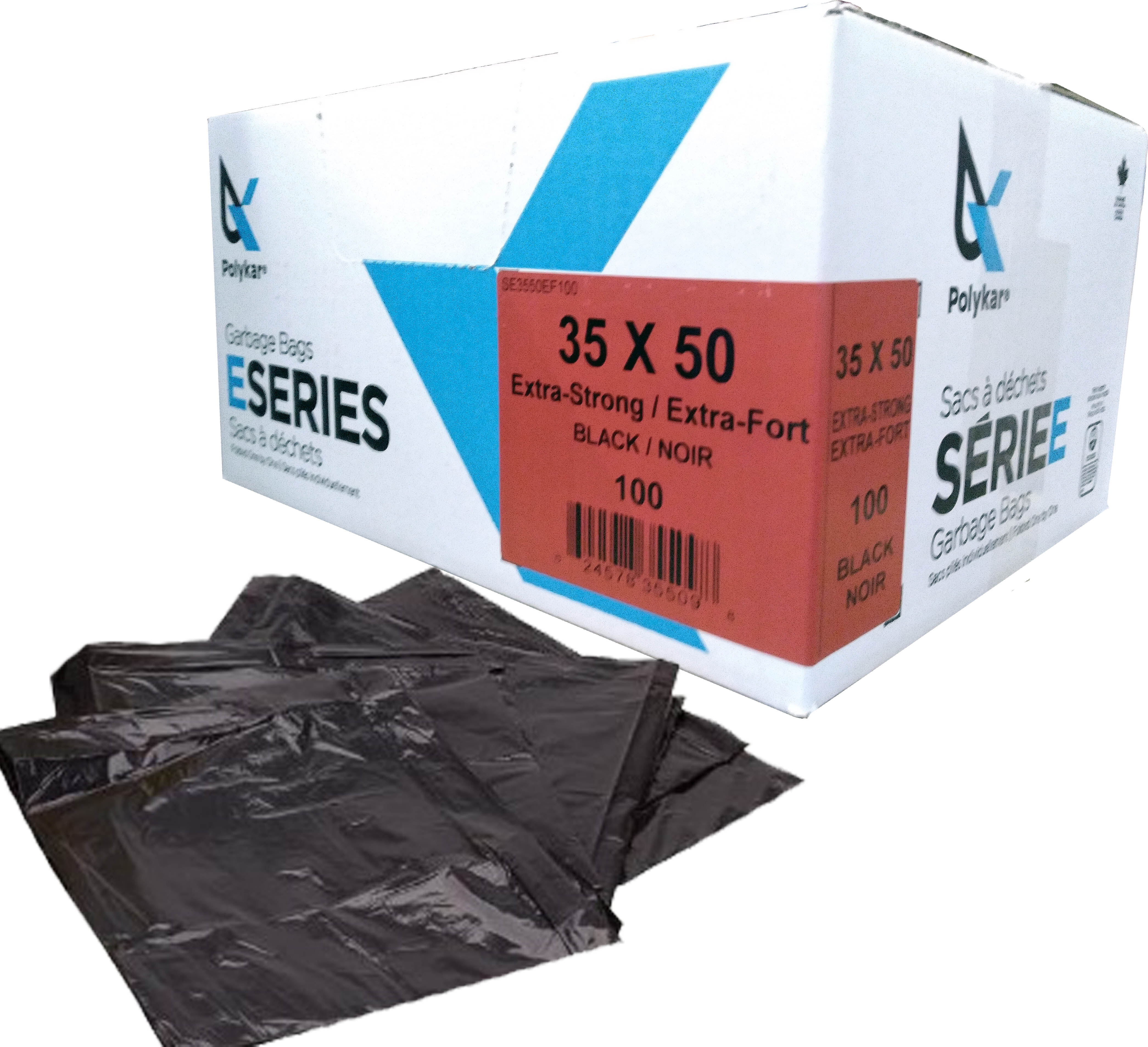 35"X50" Polykar® X-Strong* Garbage Bags, Black, 1.20mil,100/Case