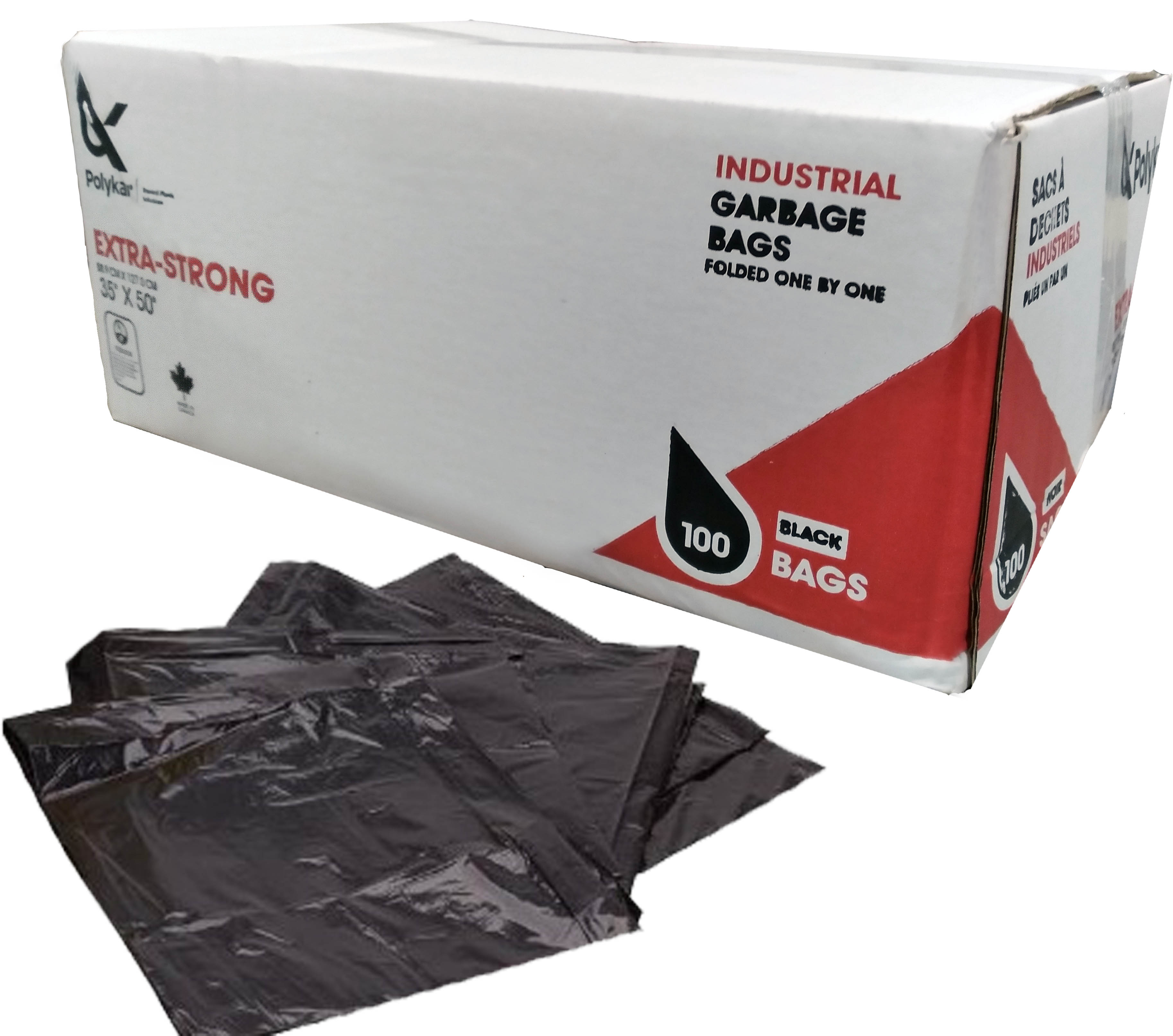 35"X50" Polykar® XX-Strong* Premium Garbage Bags, Black, 1.4mil,100/Cs
