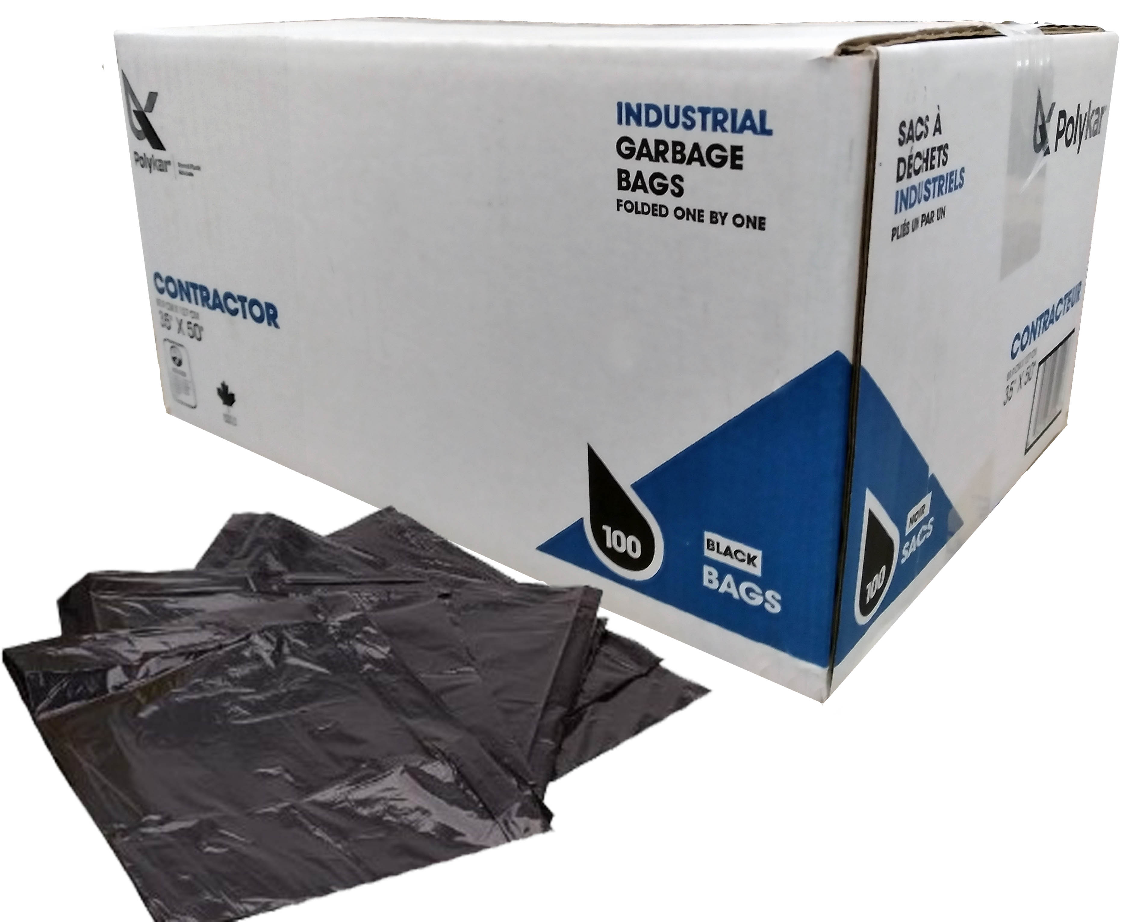 35"X50" Polykar® XXX-Strong Premium Garbage Bags, Black, 1.9mil,100/Cs