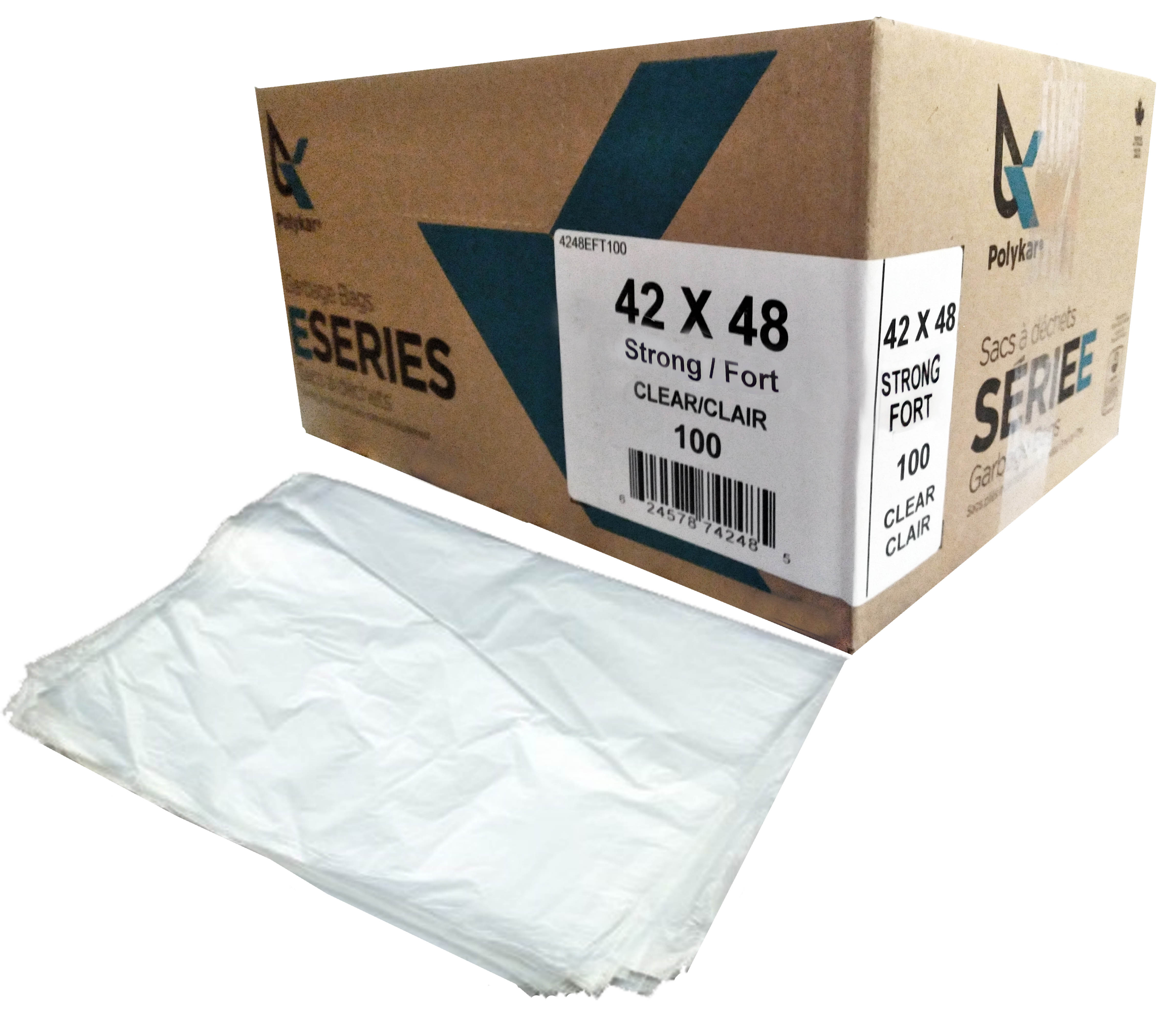 42"x48" Polykar® Strong* Garbage Bags, Clear, 0.90mil, 100/Case