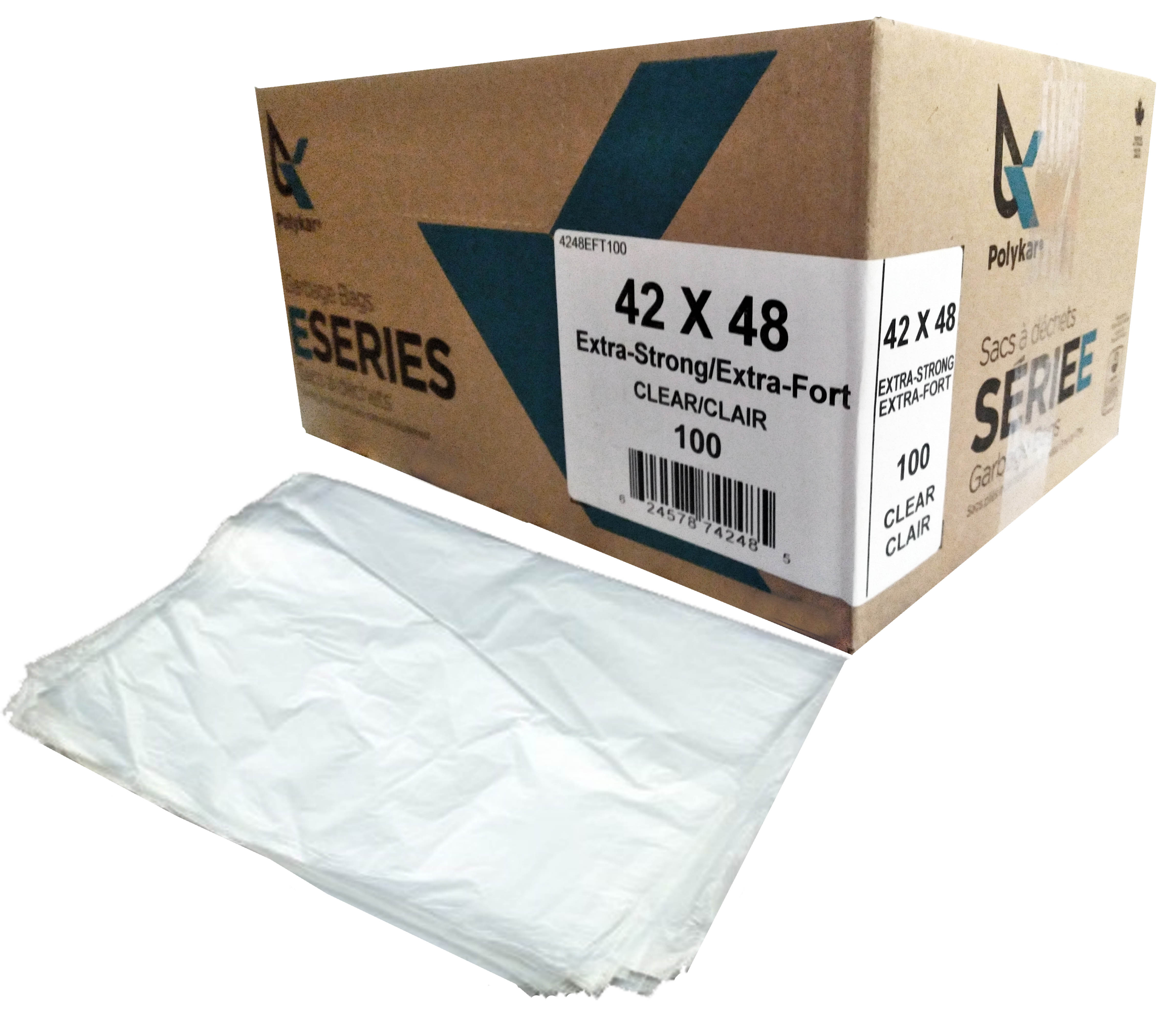 42"x48" Polykar® X-Strong* Garbage Bags, Clear, 1.20mil, 100/Case