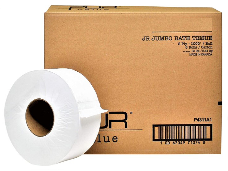 Pur Value® JumboRoll Toilet Paper, 2Ply, Wht, Core:3.3", 900', Eco®