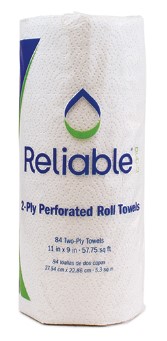 Reliable® Kitchen Roll Paper Towel, 2-Ply, 80 Sheets/Roll, White