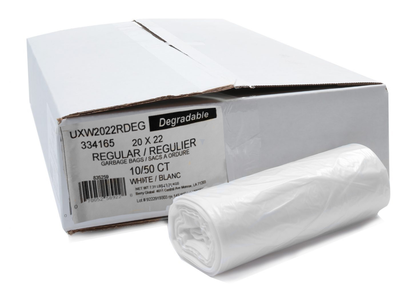 20x22 Berry Group® Degradeable Garbage Bags, White, 0.5 mil 500/ Case