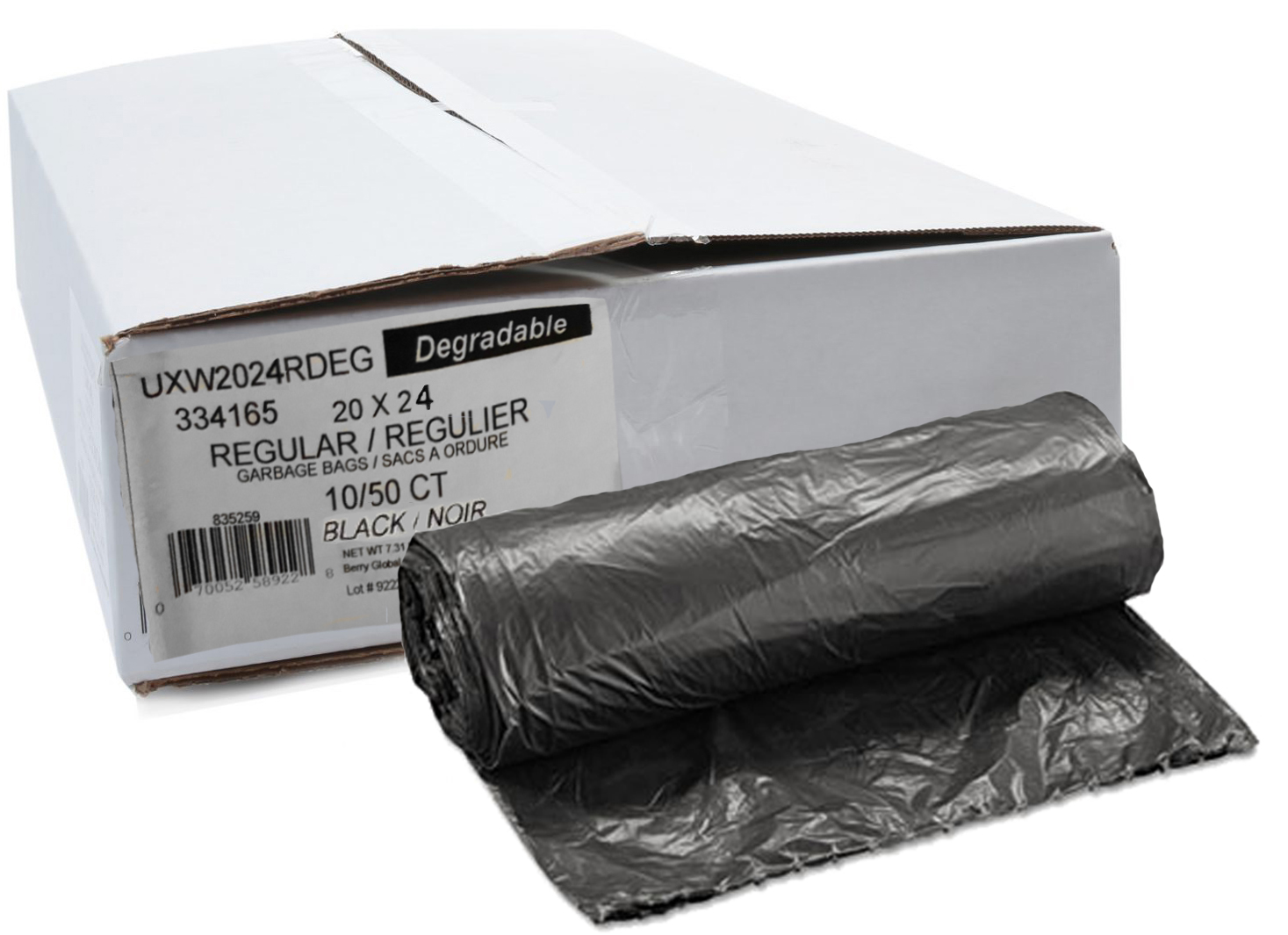 22x24 Berry Group® Degradeable Garbage Bags, Black, 0.5 mil 500/ Case