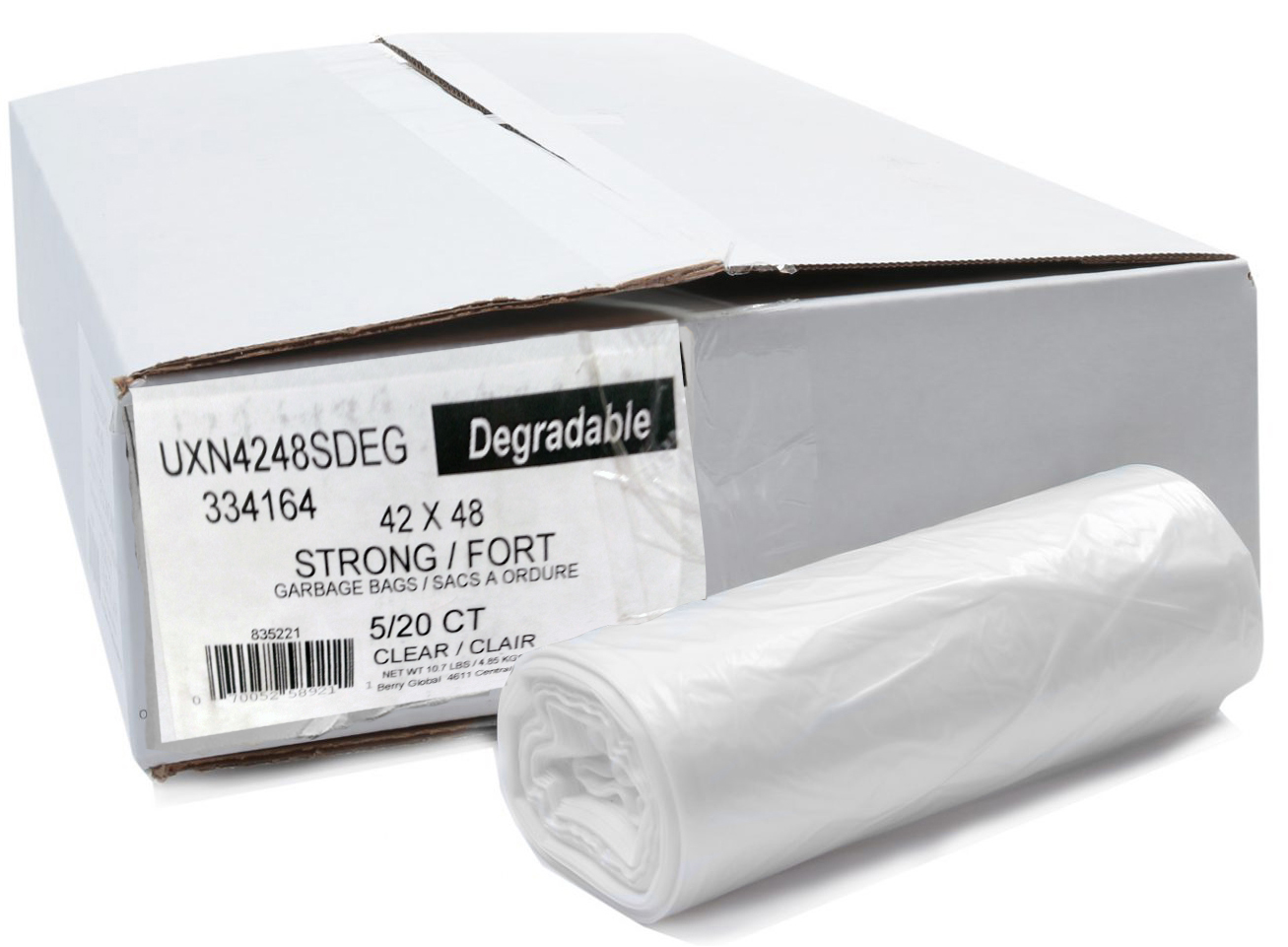 42x48 Berry Group® Degradeable Garbage Bags, Clear, Strong, 1.1 mil