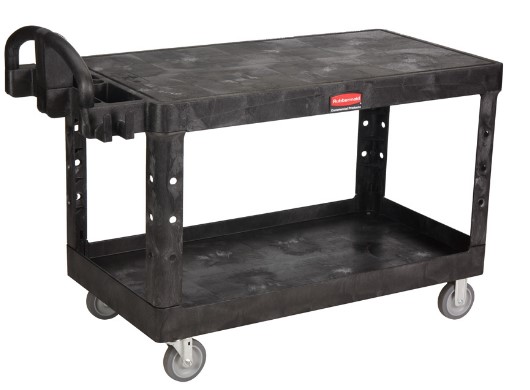 Rubbermaid® 2-Shelf Utility Cart, Plastic, Black, with Flat Top Shelf