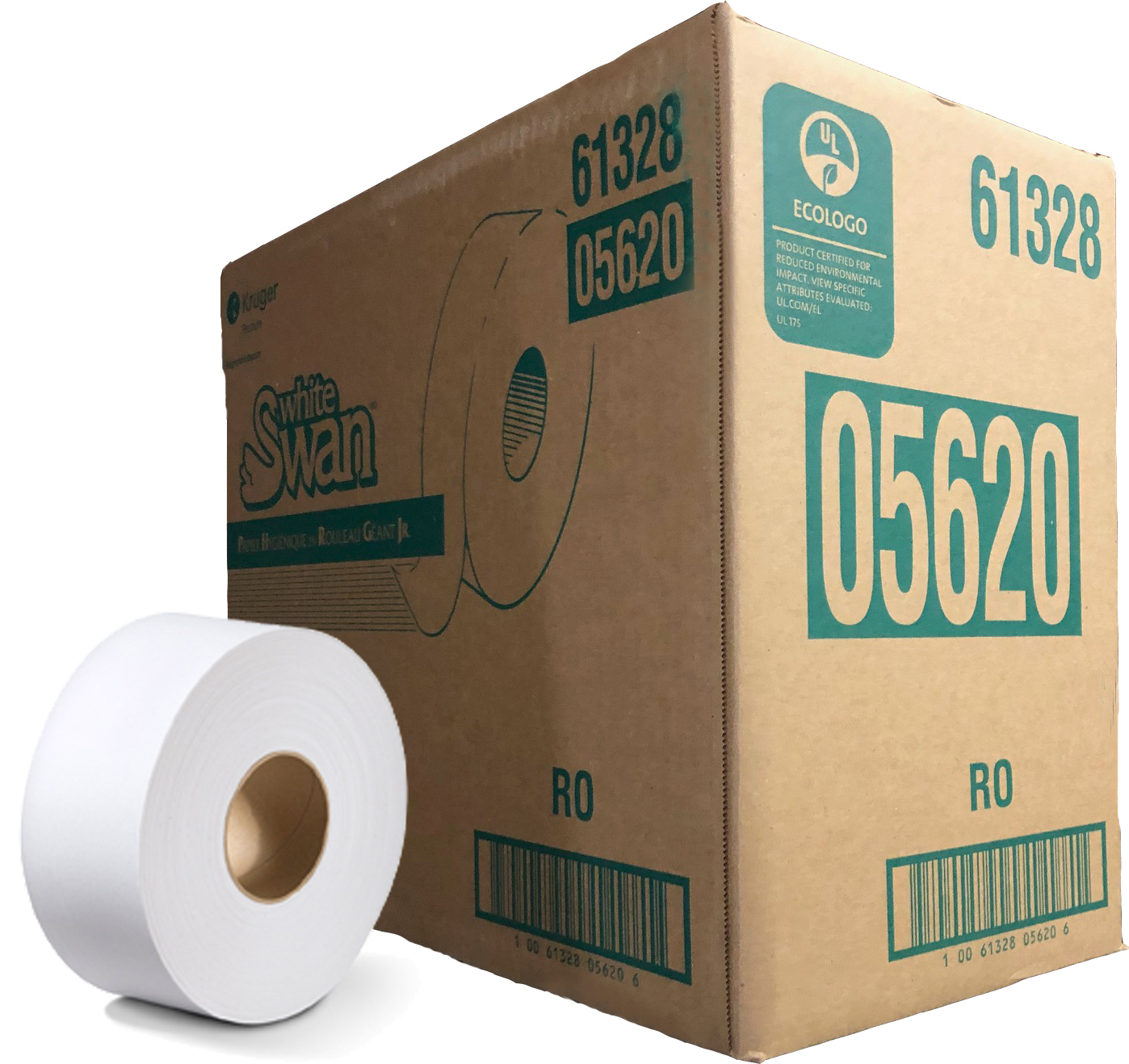 Kruger® White Swan® Jumbo Jr ToiletPaper,2Ply,White,Core:3.3", EcoLogo