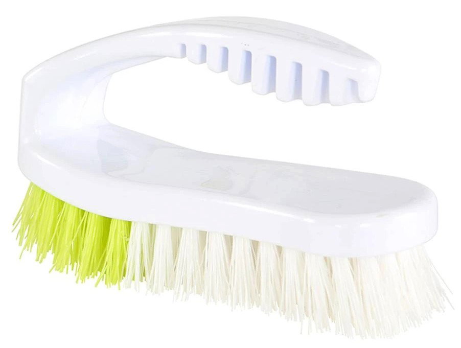 6" M2® Iron-Style Hand Held Scrub Brush with Handle, White, Poly