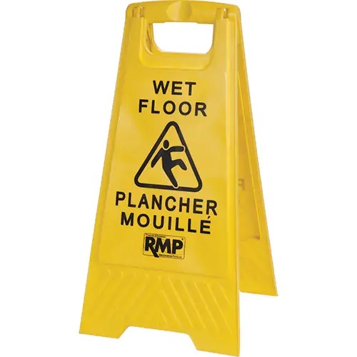 SCN® Safety Wet Floor Sign, Bilingual with Pictogram, Plastic, Yellow