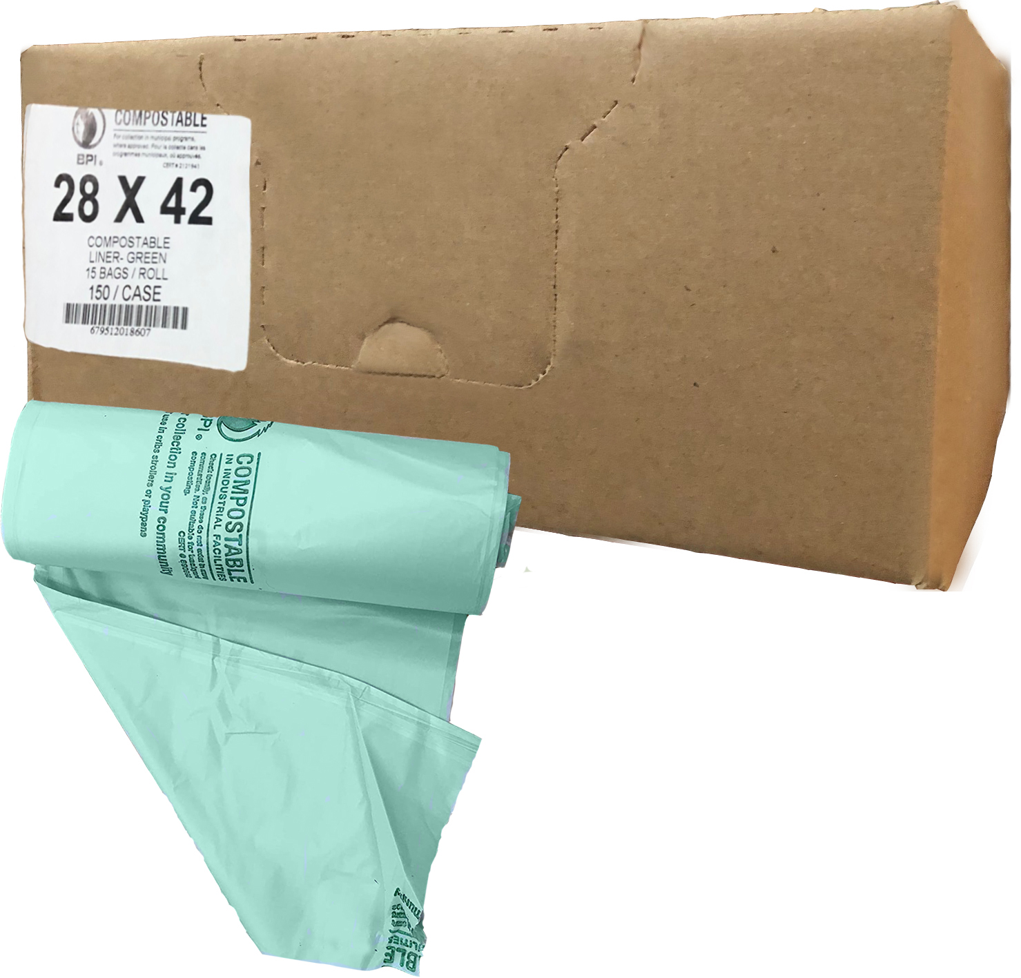 28 x 42 Polyethics Industries® Compostable Bag, Green, 0.85 mil