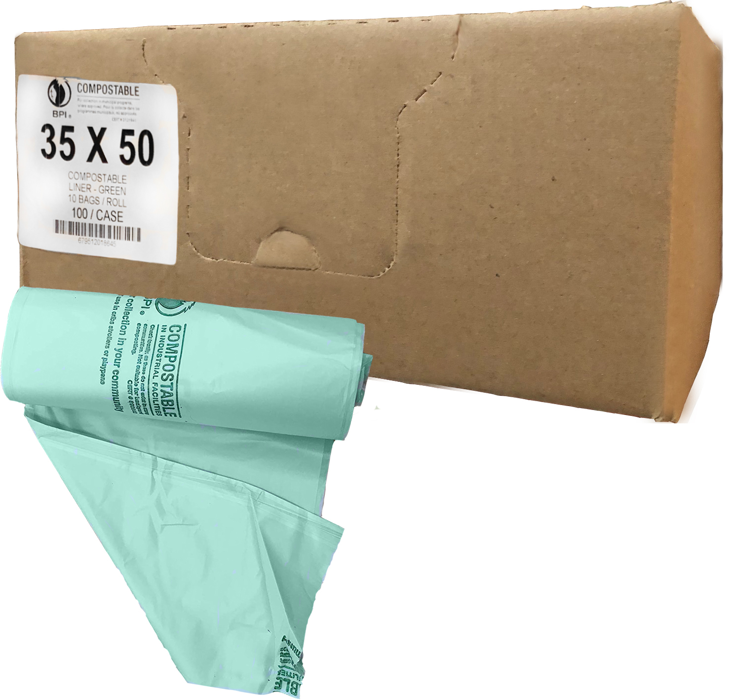 35 x 50 Polyethics Industries® Compostable Bag, Green, 0.85 mil
