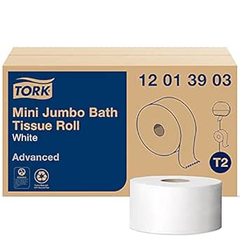 Tork® Advanced Mini Jumbo Toilet Bath Tissue Roll, 1-Ply, 1200'