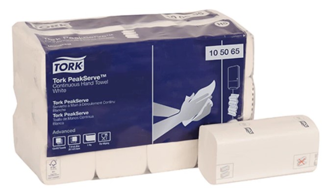 Tork® PeakServe® Continuous™ Hand Towel, 1 Ply, White, 12 Packs/Cs