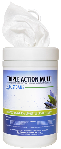 Dustbane® Triple Action Multi™ Degreaser, Disinfectant Wipes, 120/Tub