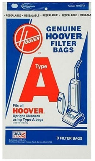 Hoover® Vacuum Filter Bags, Type A, Fits Upright Vacuums, 3 Bags/Pack
