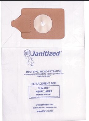 Janitized Numatic Filter Vacuum Bags, For Henry & James Vacs, 10/Pk